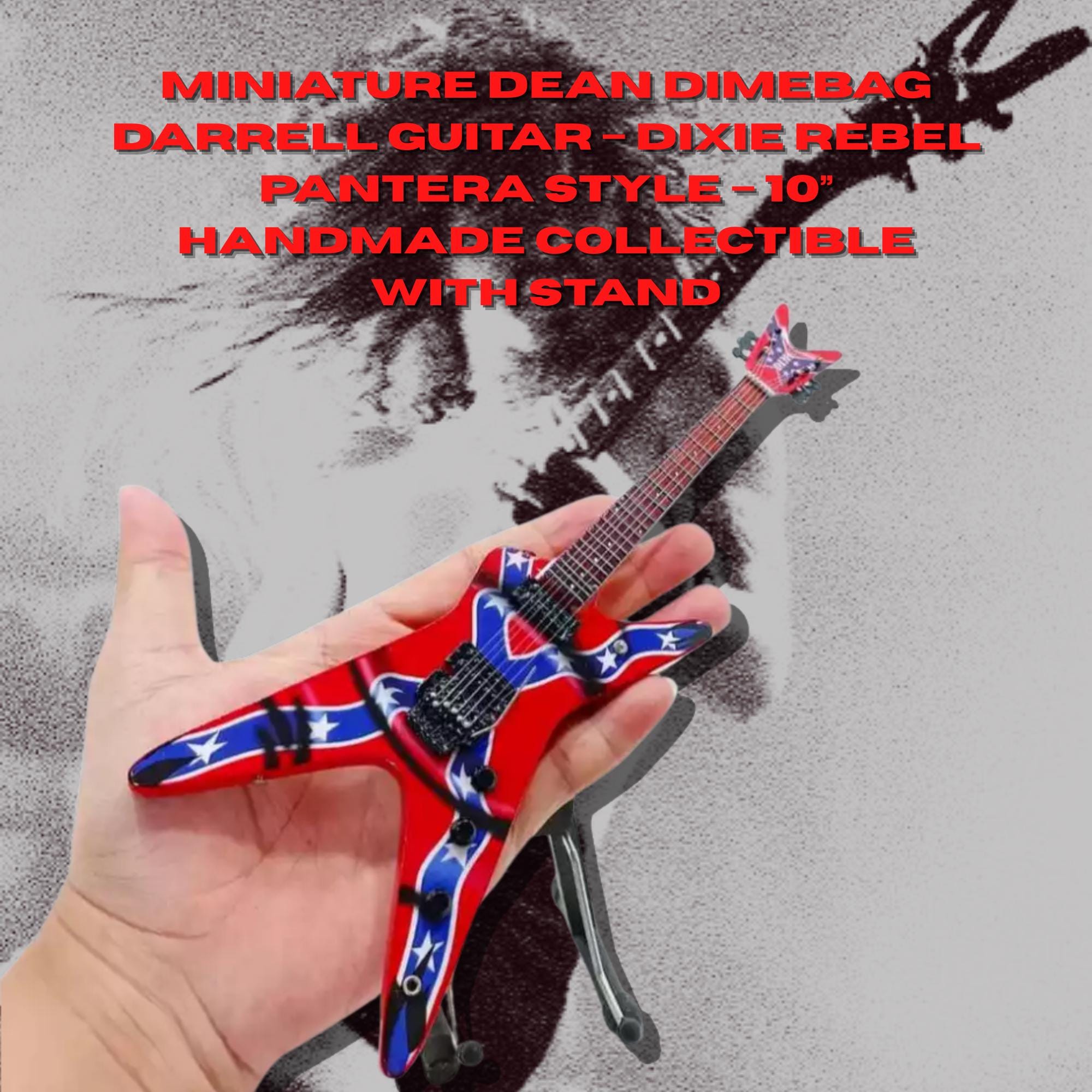 Miniature Dixie Rebel Guitar Dimebag Darrell Pantera Style Display