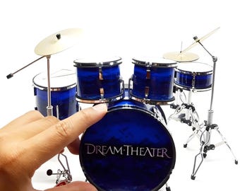 Batterie miniature bleue faite main - Présentoir d'instruments de musique - Cadeau de collection