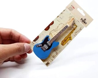Miniature Electric Guitar Kurt Cobain Nirvana Blue 1:12 Scale – Handmade Replica, Birthday Gift, Music Instrument Desk & Shelf Display