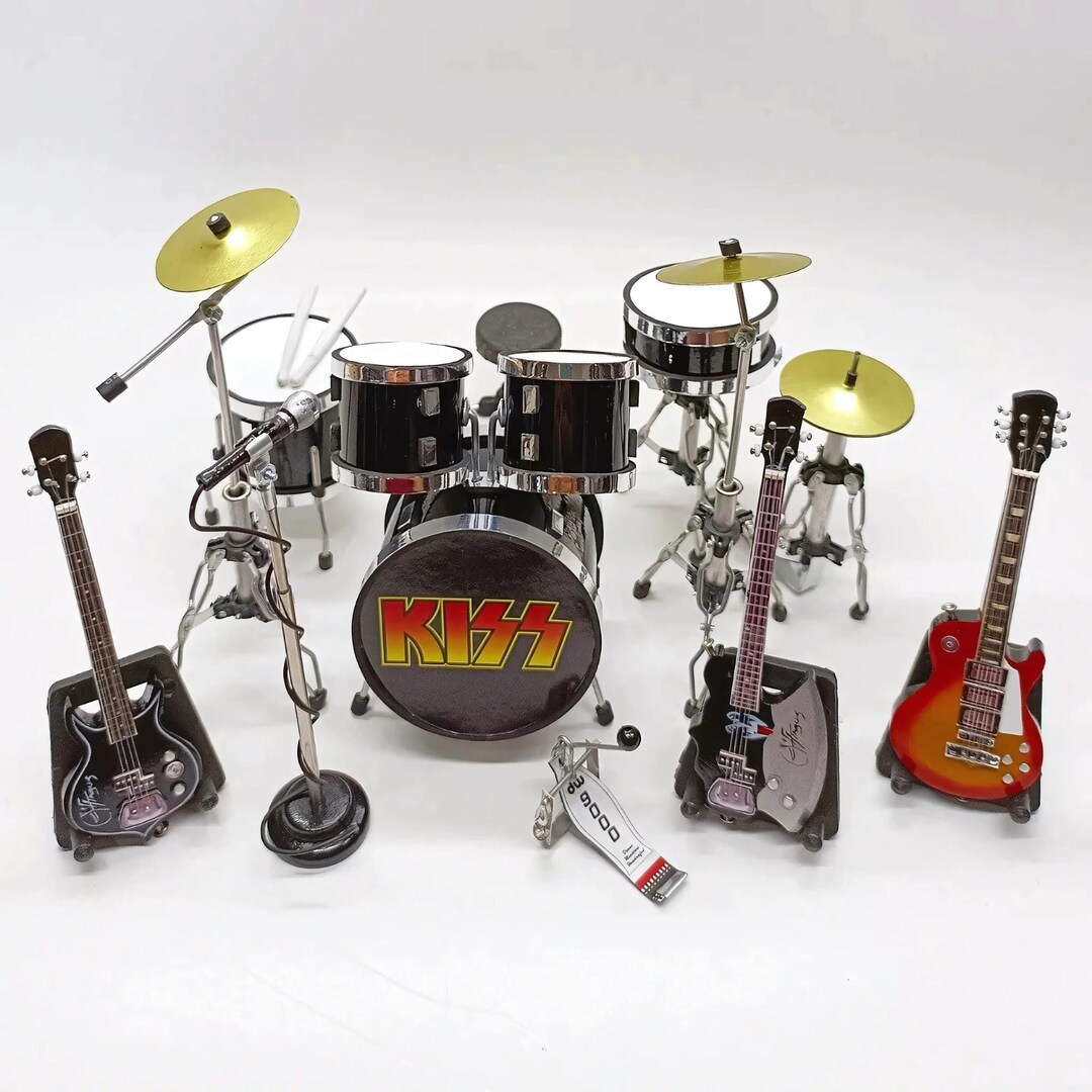 Rock Instrument Set Rock and Roll Band Mini Drum Set 1:12 - Replica Drum Kit Red With ...