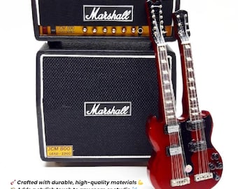 Set de guitarra y amplificador en miniatura: guitarra de doble mástil y miniamplificador (escala 1:12)