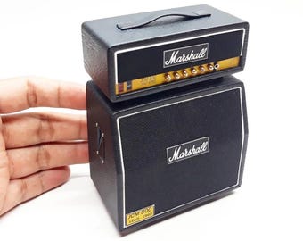 Miniaturowy wzmacniacz Marshall JCM800 2-Stack 1:12 - replika miniaturowego wzmacniacza gitarowego - ekspozytor na akcesoria muzyczne na biurko i półkę