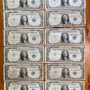 Lot of 12 Vintage 1 dollar Silver Certificates – 1935 & 1957 Blue Seal Notes – Great for Collectors!