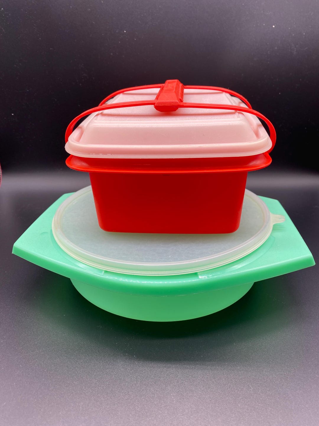 Vintage Tupperware Set – Red Locking & Green Bowl Containers ...