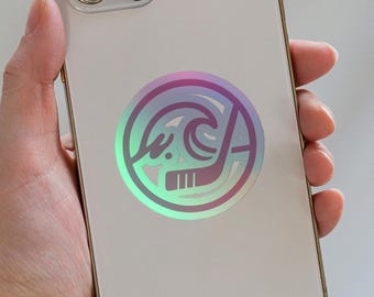 Sticker hockey holographique : Vague et bâton en vinyle