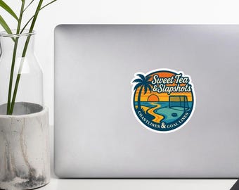 Sticker hockey rétro plage : sticker en vinyle littoral et lignes de but