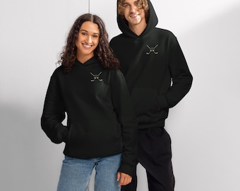 Black Hockey Hoodie – Gold Logo, Heavyweight Fleece Sweatshirt