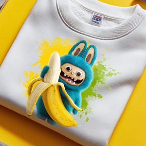 Unique Labubu Blue Banana Monster PNG for Tshirt La bubu Png Design Trending Print Kawaii La bu bu PNG Banana Clipart Digital Download