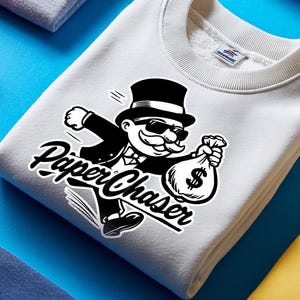 Paper Chaser PNG: Money Bag Hustle Graphic, Streetwear Design (Digital Download)
