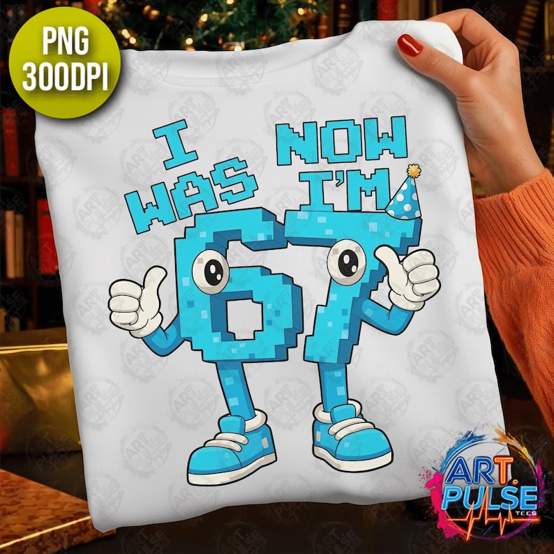 I Was 6 Now Im 7 Png Funny Brainrot Gaming Clipart Gamer Birthday DTG Design For Boys Pixel Number Graphic DTF Printable Blue Bday Meme Gift image 3