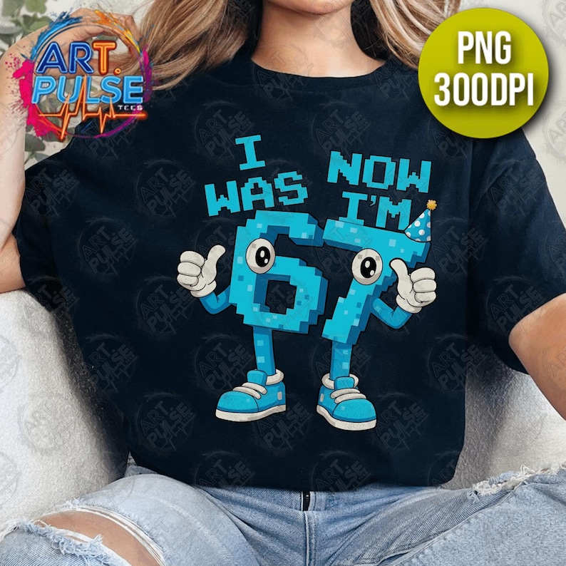 I Was 6 Now Im 7 Png Funny Brainrot Gaming Clipart Gamer Birthday DTG Design For Boys Pixel Number Graphic DTF Printable Blue Bday Meme Gift image 4
