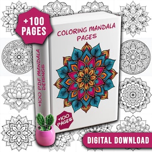 Mandala Coloring Pages PDF – 100 Printable Designs for Adults & Kids, Stress Relief Art, Mindfulness Coloring Book Digital Download