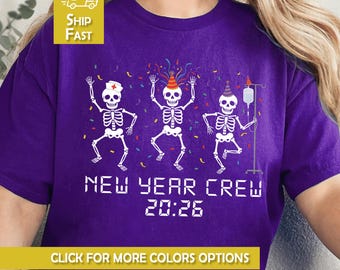 New Year Crew 2026 Nurse Shirt Funny Radiology Skeleton Nurse Tee ER ICU Shirt New Years Eve Holiday Matching Party Disco Ball Stickers Gift
