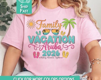 Camiseta de vacaciones familiares en Aruba 2026. Camiseta personalizada para el viaje a Aruba. Camiseta a juego para el viaje familiar. Conjunto para las vacaciones en la playa. Camiseta para la reunión familiar en Aruba.