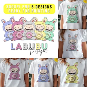 5 Unique Labubu Png Bundle Designs La bu bu Png Labu bu png bundle Character Design for Tshirt Print Trending Labu bu Character Labubu Donut