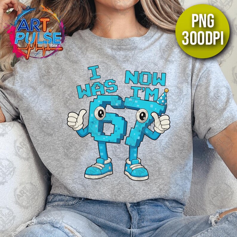 I Was 6 Now Im 7 Png Funny Brainrot Gaming Clipart Gamer Birthday DTG Design For Boys Pixel Number Graphic DTF Printable Blue Bday Meme Gift image 5