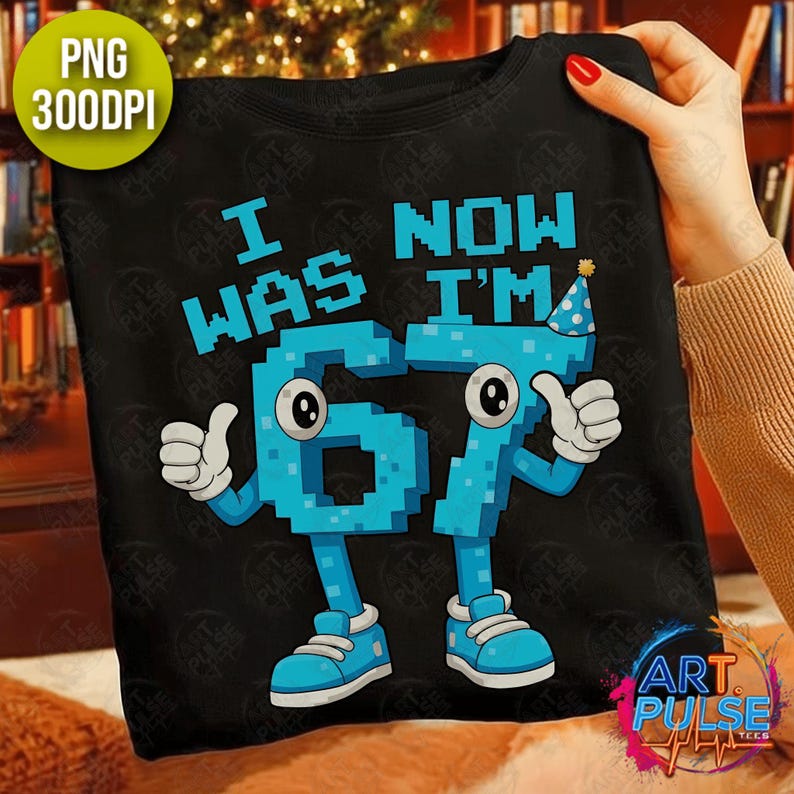 I Was 6 Now Im 7 Png Funny Brainrot Gaming Clipart Gamer Birthday DTG Design For Boys Pixel Number Graphic DTF Printable Blue Bday Meme Gift image 2