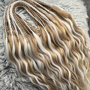 Blonde Boho Dreads Set – 50 pcs Handmade Crochet Dreadlocks, Blonde & White Mix, Textured Hair Extensions for Festival and Daily Wear