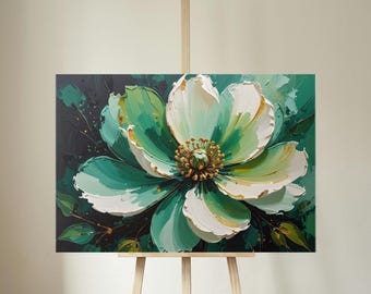 Grüne florale impressionistische Leinwandkunst, mutige botanische Malerei, strukturiertes Naturdekor