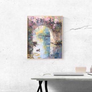 Monet Style Water Lily Pond Print: French Country Impressionist Art