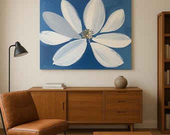 Blaue Blumen Illustration, Minimalistische Kunst, Moderne Abstrakte Malerei