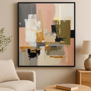 Framed Abstract Canvas Print: Blush Pink, Gold, Modern Minimalist Art