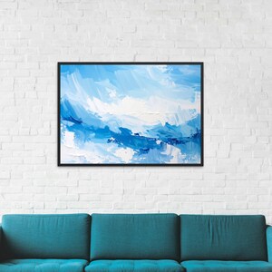 Abstract Geometric Canvas Art: Blue Beige White, Modern Minimalist Decor