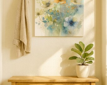 Soft Watercolor Floral Wall Art Print, Vertical Botanical Canvas, Cozy Home Decor