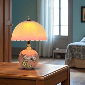Hand-Painted Ceramic Table Lamp: Frosted Glass, Adjustable LED - Elegant Bedside Light