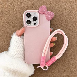 リボン付きiPhoneケース、ラインストーン付きiPhoneケース、ストラップ付きiPhoneカバー、iPhone 16 Pro Maxケース - 彼女へのギフト