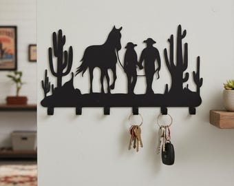 Crochets de cow-boy occidentaux personnalisés, crochets personnalisés pour manteau de cheval, crochets muraux rustiques, décoration homme des cavernes, porte-manteaux silhouette de cow-boy
