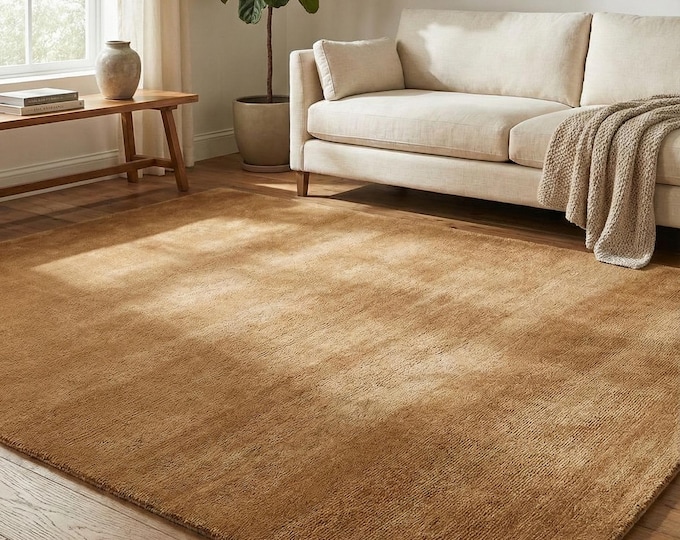 Hand Tufted Wool Mustard Yellow Rug – Solid Modern Area Carpet – Minimalist Contemporary Living Room Bedroom Accent Decor Large Area Rug