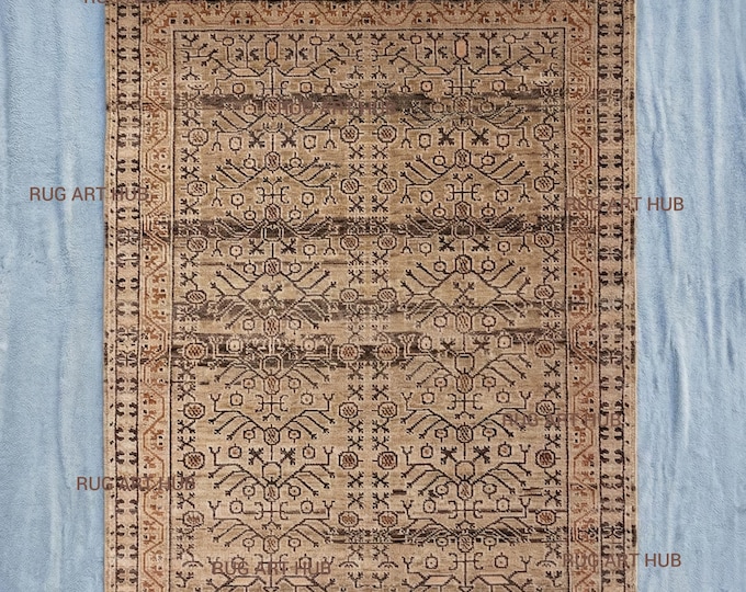 Hand Knotted Wool Rug Peach Black Traditional Persian Design Handmade Wool Area Rug Oriental Tribal Style Boho Farmhouse Living Room Decor