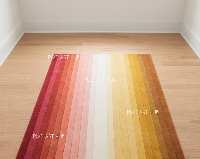 Hand Tufted Rainbow Gradient Rug Colorful Striped Carpet Modern Vibrant Boho Kids Room Decor Multicolor Handmade Rectangular Rug