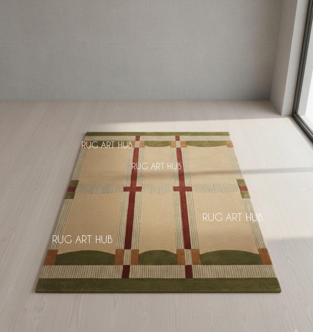 Block Pattern Area Rug Modern Geometric Rug – Hand Tufted Color Block Carpet – Minimalist Grid ...