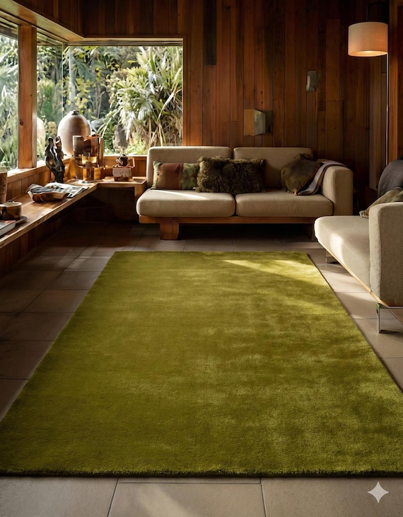 Hand Tufted Wool Milano Green Solid Rug – Modern Minimalist Plain Area Rug – Luxury Contemporary Living Room Bedroom Accent Handmade Carpet