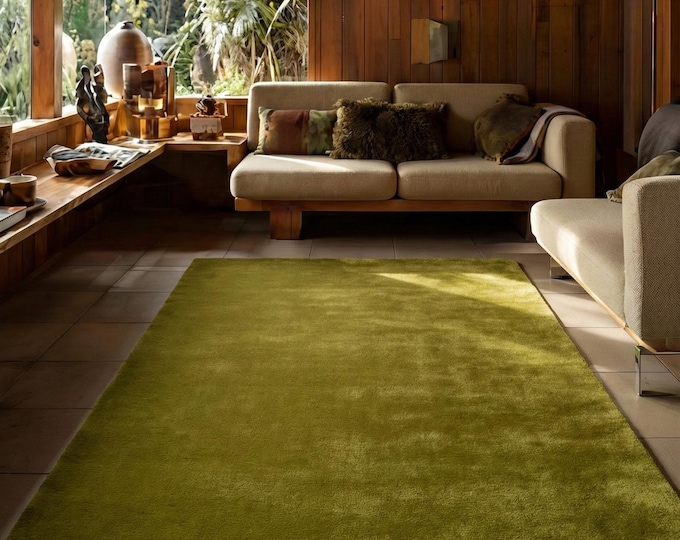Hand Tufted Wool Milano Green Solid Rug – Modern Minimalist Plain Area Rug – Luxury Contemporary Living Room Bedroom Accent Handmade Carpet