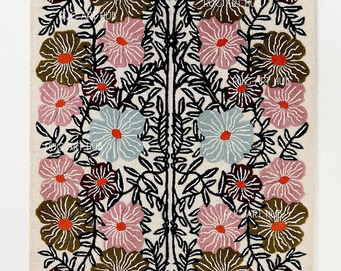 McKenzie Parrott Wool Tufted Bloom Rug – Anthropologie rug Modern Area Carpet with Floral pattern Bold Graphic Floor Decor for Living Room