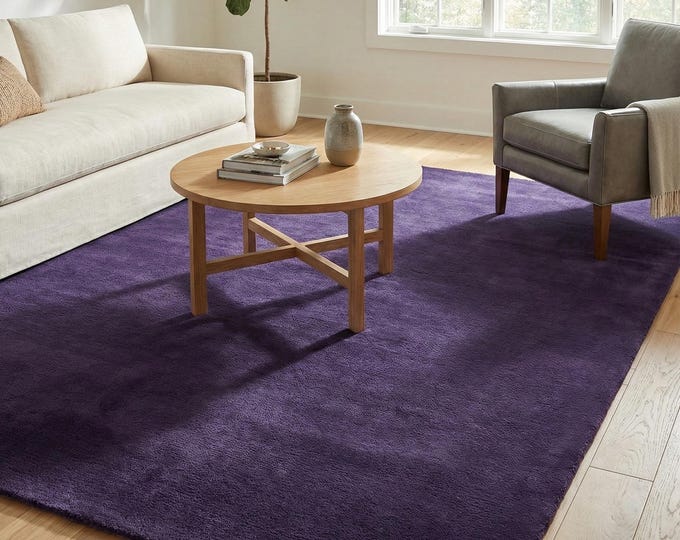 Lilac purple solid Wool Rug Minimalist Hand Tufted Plain Carpet – Neutral Modern Area Rug for Living Room Bedroom Scandinavian Home Decor