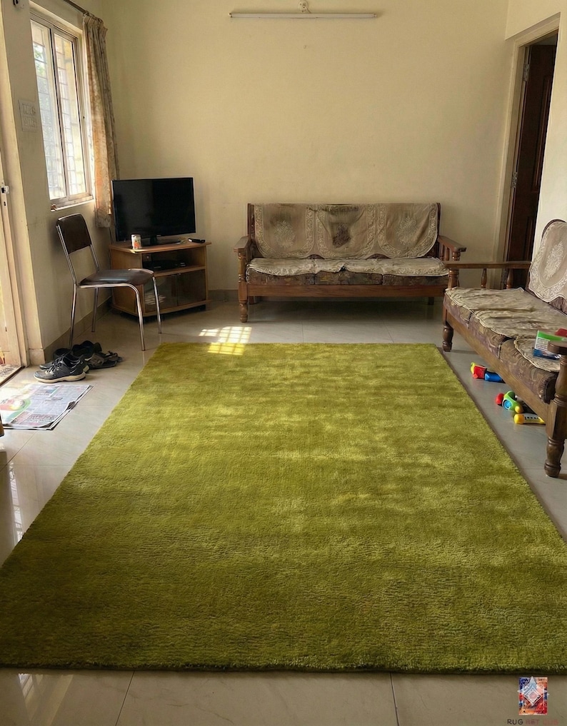Hand Tufted Wool Milano Green Solid Rug – Modern Minimalist Plain Area Rug – Luxury Contemporary Living Room Bedroom Accent Handmade Carpet image 2