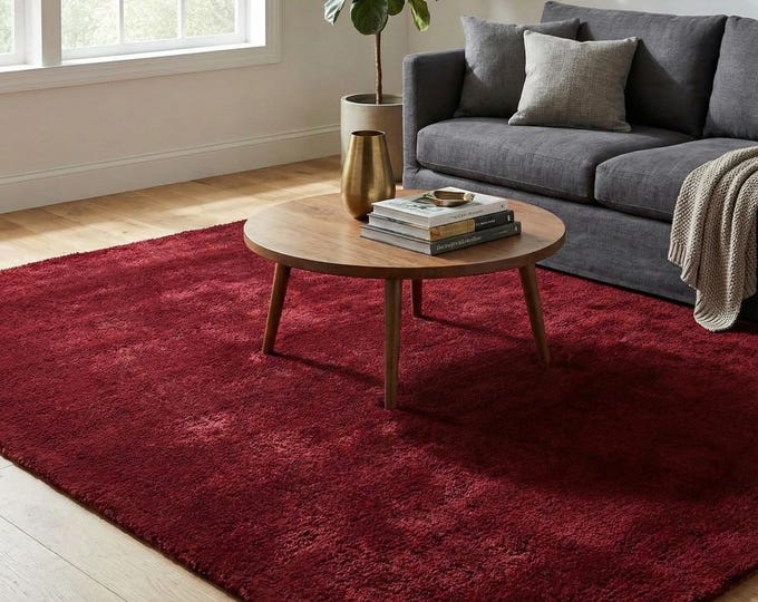 Hand Tufted Rug Solid Deep Wine Wool Area Rugs For Living room Bedroom Kitchen Nursery Entryway Office 5X8 6X9 8X10 9X12 10X14 Custom Rug