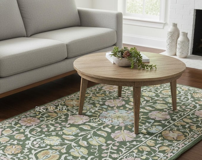 Hand Tufted Wool Traditional Floral Rug Hand Tufted Medallion Carpet Vintage Persian Style Area Rug for Living Room Bedroom Home Decor Rug