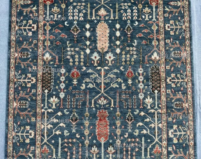 Blue Red Handmade Wool Oushak Rug Vintage Turkish Area Rug Bohemian Oriental Design Living Room Bedroom Home Decor Floor Large Area Rug