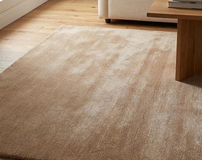 Solid Chestnut Color Wool Rug Minimalist Hand Tufted Plain Carpet – Neutral Modern Area Rug for Living Room Bedroom Scandinavian Home Decor