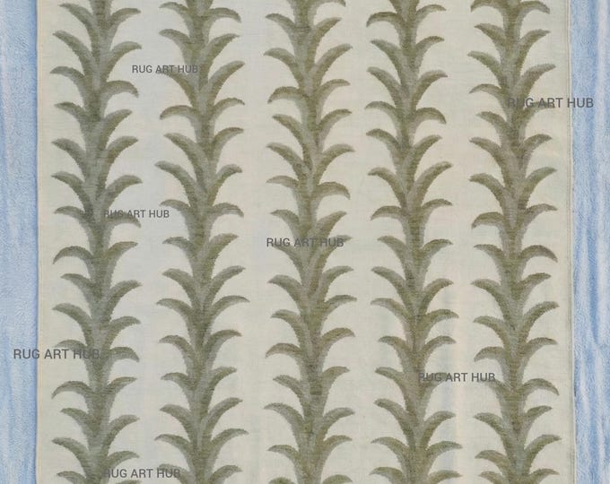 Hand Knotted Ivory Green Leaf Design Wool Rug Modern Botanical Handmade Wool Area Rug for Living Room Bedroom Luxury Farmhouse Decor rug