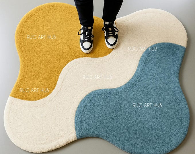 Modern Abstract Wavy Area Rug – Colorful Tufted Accent Carpet, Irregular Shape Home Decor, Contemporary Boho Floor Mat, custom Rug