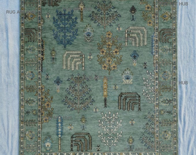 Teal Blue Handmade Wool Oushak Rug Vintage Turkish Area Rug Bohemian Oriental Design Living Room Bedroom Home Decor Floor Rug