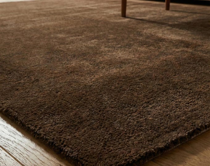 Hand Tufted Wool walnut Brown rug – Solid Modern Area Carpet – Minimalist Contemporary Living Room Bedroom Accent Decor Large Area Rug