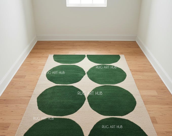 Hand Tufted Green Beige Rug Modern Geometric Circles Carpet Contemporary Handmade Area Rug Minimalist Living Room Accent Floor Rug