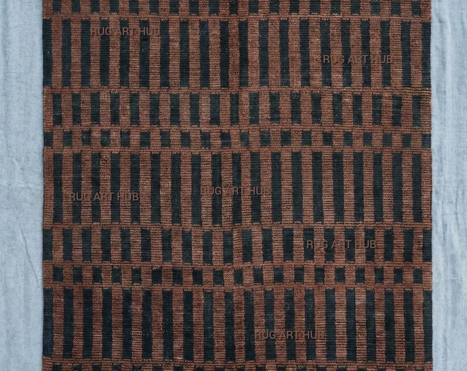 Hand Knotted Wool Rug in Brown Black – Modern Abstract Geometric Pattern Area Rug for Stylish Living Spaces, Office & Contemporary Area Rug